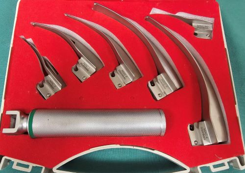 Ларингоскоп Макінтош, набір з 6-х клинків зігнутих № 0, 1, 2, 3, 4, 5 та рукоятка, в футлярі Bio Tules Impex BTS-2-108-00.3